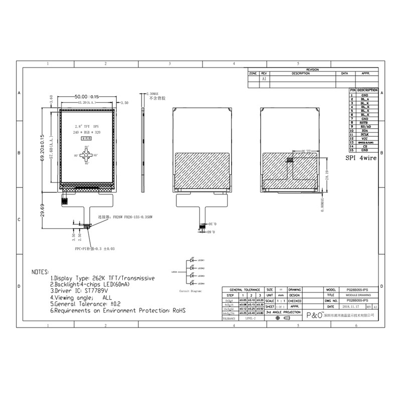 Polcd 40-pinowy ekran dotykowy Wyświetlacz LCD 240x320, MCU FPC 2,8-calowy panel dotykowy TFT LCD