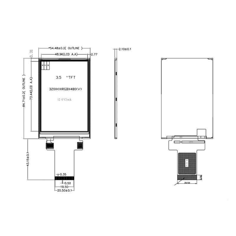 Polcd 320x480 Spi 3,5-calowy panel wyświetlacza LCD 450cd / m2 do zastosowań komercyjnych