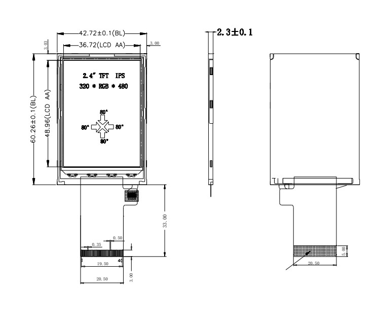 Polcd 350 Nit 2,4-calowy ekran dotykowy Tft 240x320 48,96 mm Interfejs MCU RGB Wyświetlacz LCD