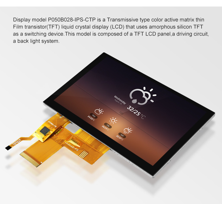 5 cali Tft LCD pojemnościowy ekran dotykowy wysokiej jasności 800x480 rozdzielczość Rgb Interfejs Ips