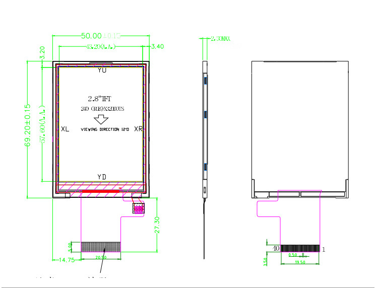 Kolory Polcd 265K 2,8 cala Moduł TFT 57,6 mm Normalnie biały interfejs SPI Moduł Lcd tft