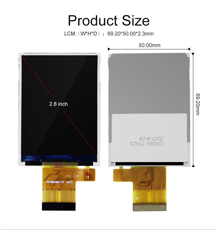 Kolory Polcd 265K 2,8 cala Moduł TFT 57,6 mm Normalnie biały interfejs SPI Moduł Lcd tft