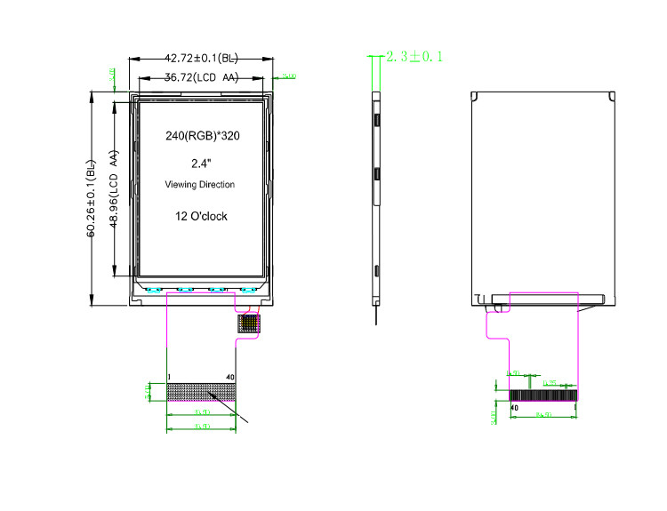Polcd ST7789V 2,4-calowy wyświetlacz LCD 12 0'CLOCK 240x320