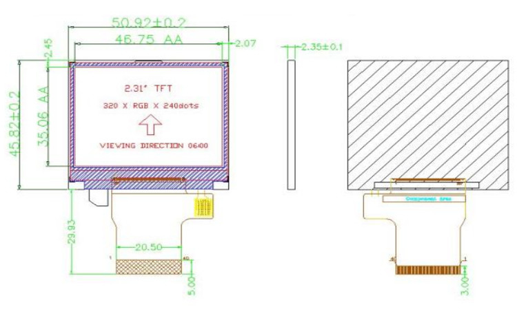 Kolor Polcd 262K 2,31 cala kwadratowy ekran 300 Nit 320x240 tft wyświetlacz lcd