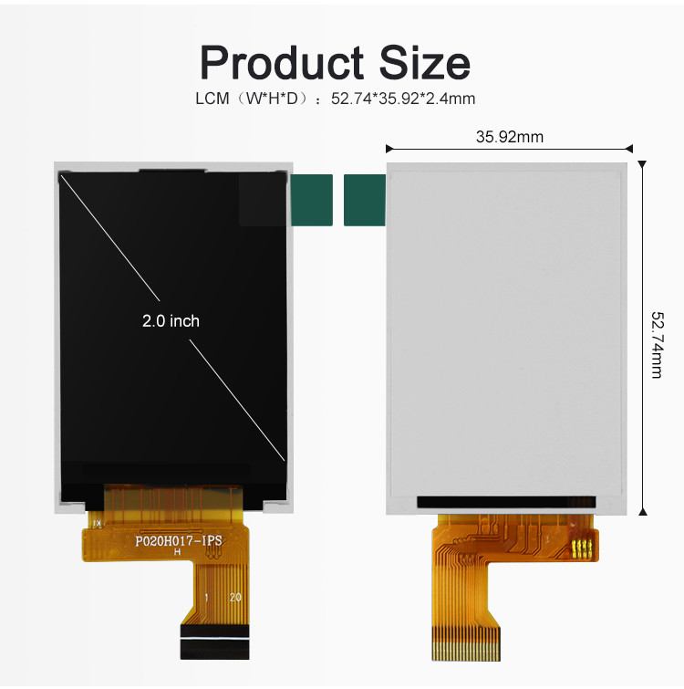 Polcd MCU 8-BITOWY 2-calowy wyświetlacz TFT 30,6 mm IPS TFT LCD