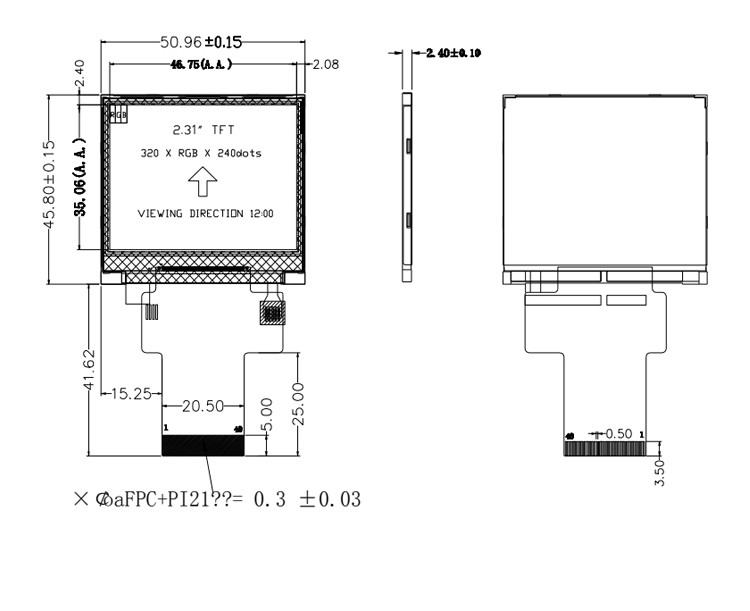 Polcd Black 320*240 RGB TFT Display 18 Bit Wysoka jasność 2,31 cala Panel LCD