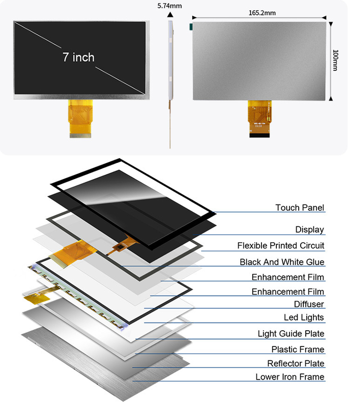 Polcd 7-calowy moduł Tft 800X480 Wysokiej jasności Ekran IPS RGB Interfejs Pojemnościowy Panel dotykowy 7