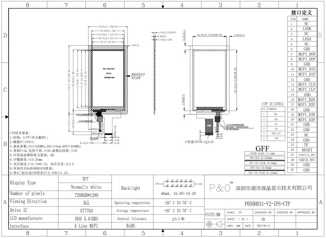 Polcd 5 Inch LCD Vertical Screen 720*1280 MIPI Interface Pojemnościowy Panel dotykowy IPS 5' TFT Display