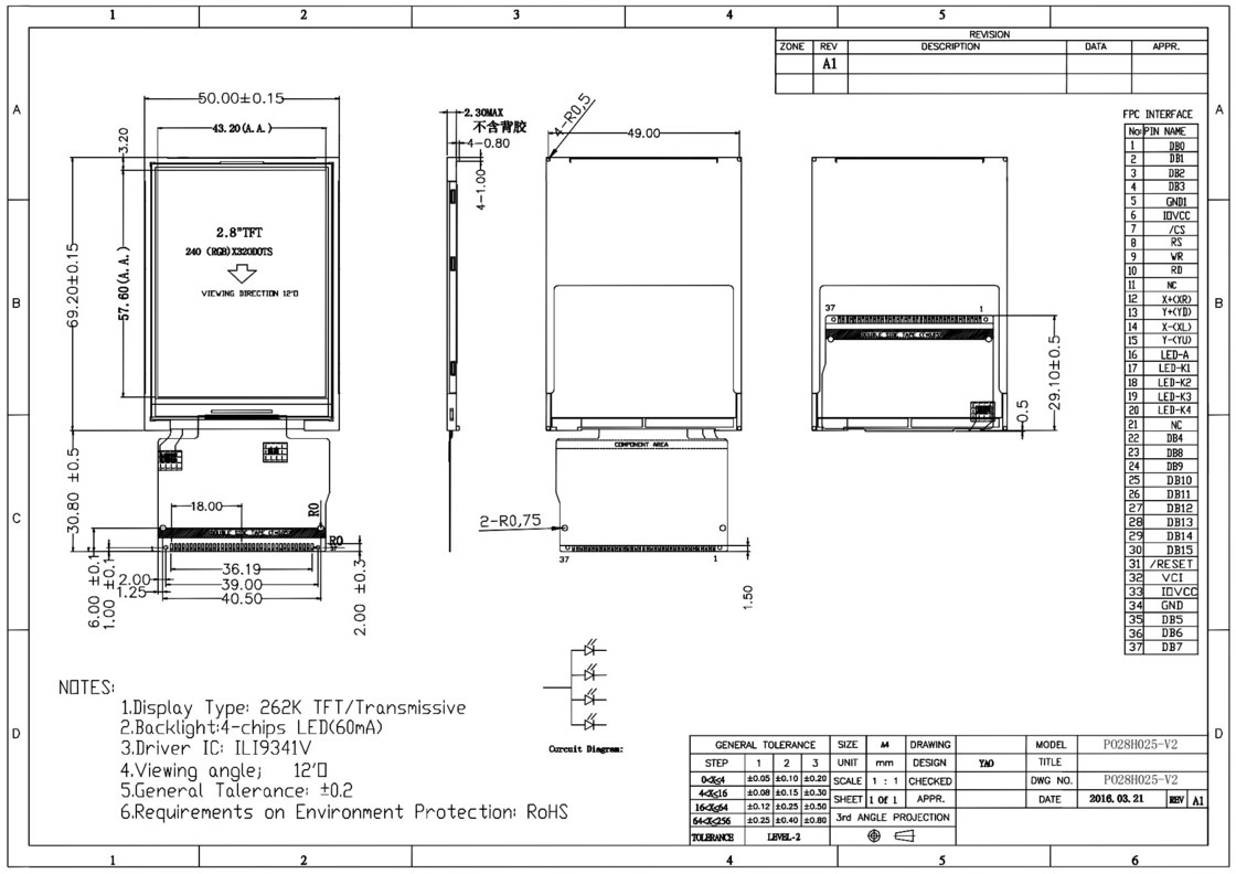 Polcd 300 Jasność 240X320 2,8-calowy wyświetlacz LCD Tft ILI9341V Medyczny wyświetlacz LCD