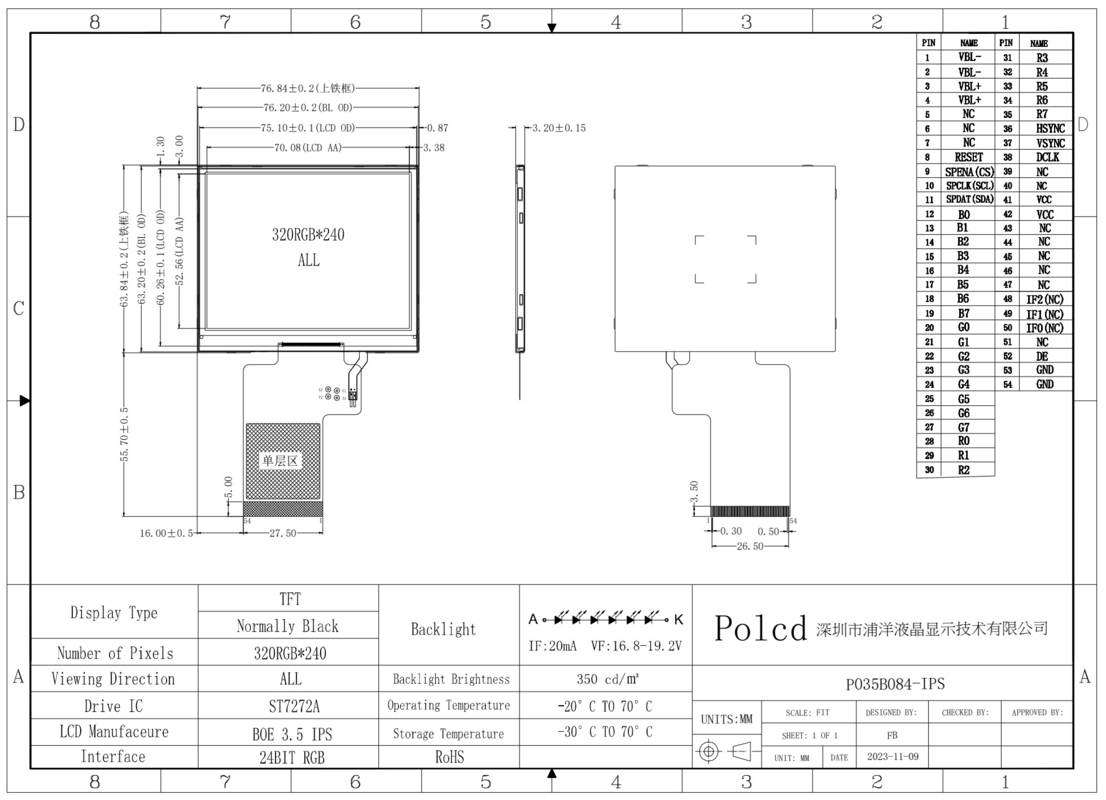 Polcd 3,5 cali TFT LCD Display 320x240 SPI RGB Interfejs i kolorowy kwadratowy ekran Moduły LCD