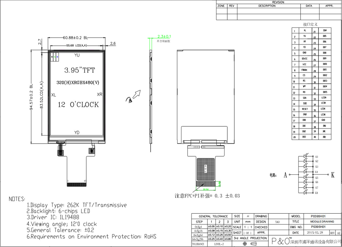 Polcd Custom 3,95 cala 320x480 Ips Tft LCD RGB interfejs Moduł wyświetlacza płynnych kryształów z dotykiem