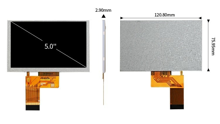 Polcd 5.0 Inch TFT LCD Panel 800*480 Rozdzielczość 500nits RGB Interfejs 5