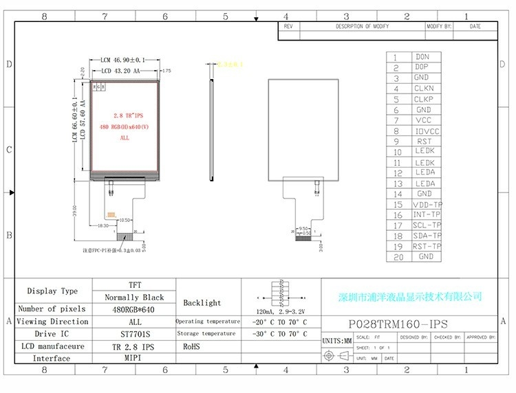 Polcd 2,8 cala 480x640 Rozdzielczość IPS Szkło LCM Moduł LCD MIPI Interfejs Ekran TFT