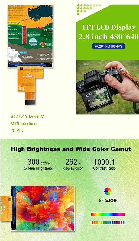 Polcd 2,8 -calowy Wyświetlacz LCD z interfejsem MIPI 480x640 Resolution 300NITS 2,8 