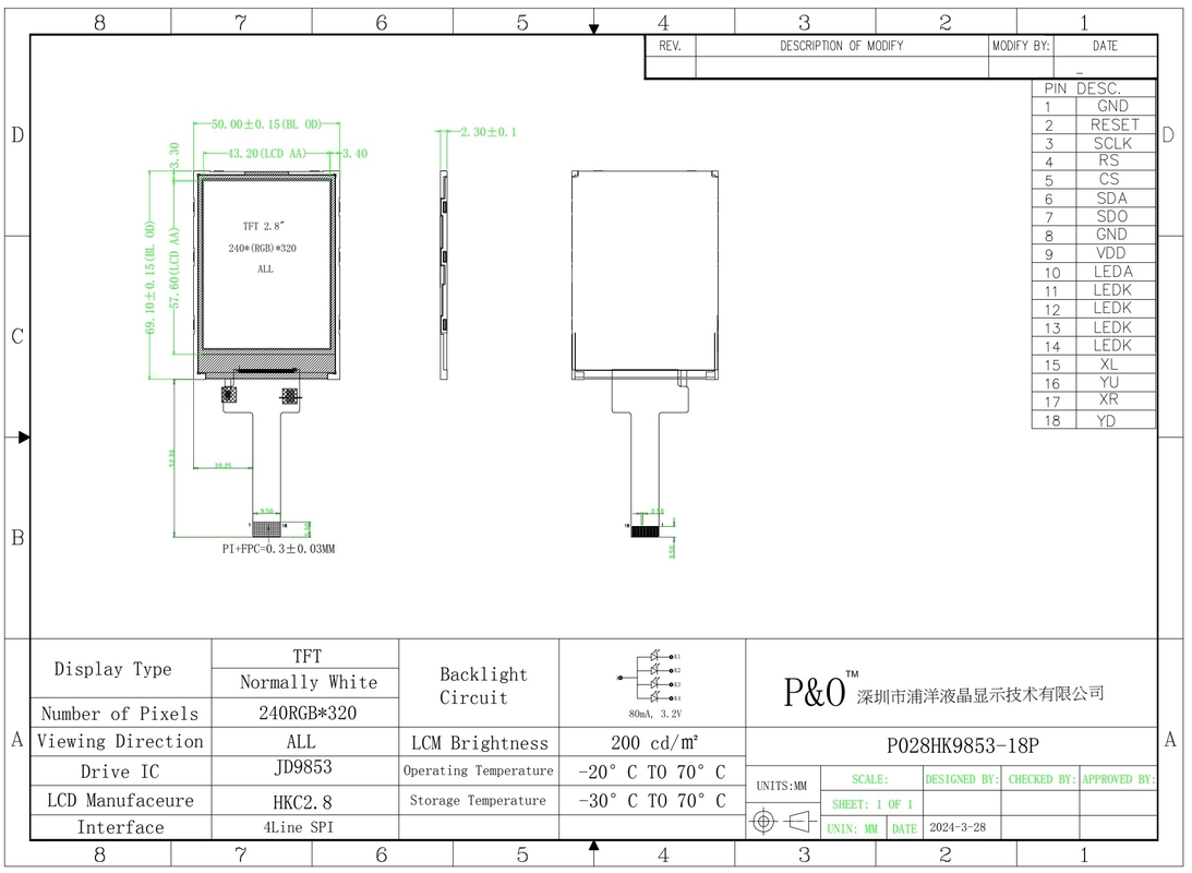 Polcd 2,8 cala 240x320 IPS TFT LCD Screen SPI JD9853 IC All Free Viewing Angle Panel Display Module