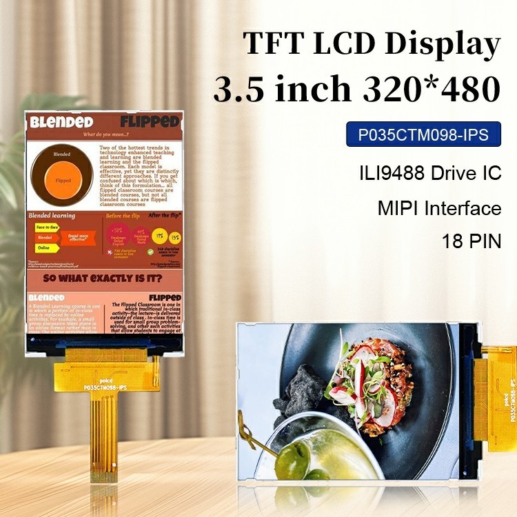 Polcd 3.5 Inch 320x480 Rozdzielczość 350nits Mipi Interfejs ili9488 IC Moduł wyświetlacza LCD TFT typu pionowego 3.5'