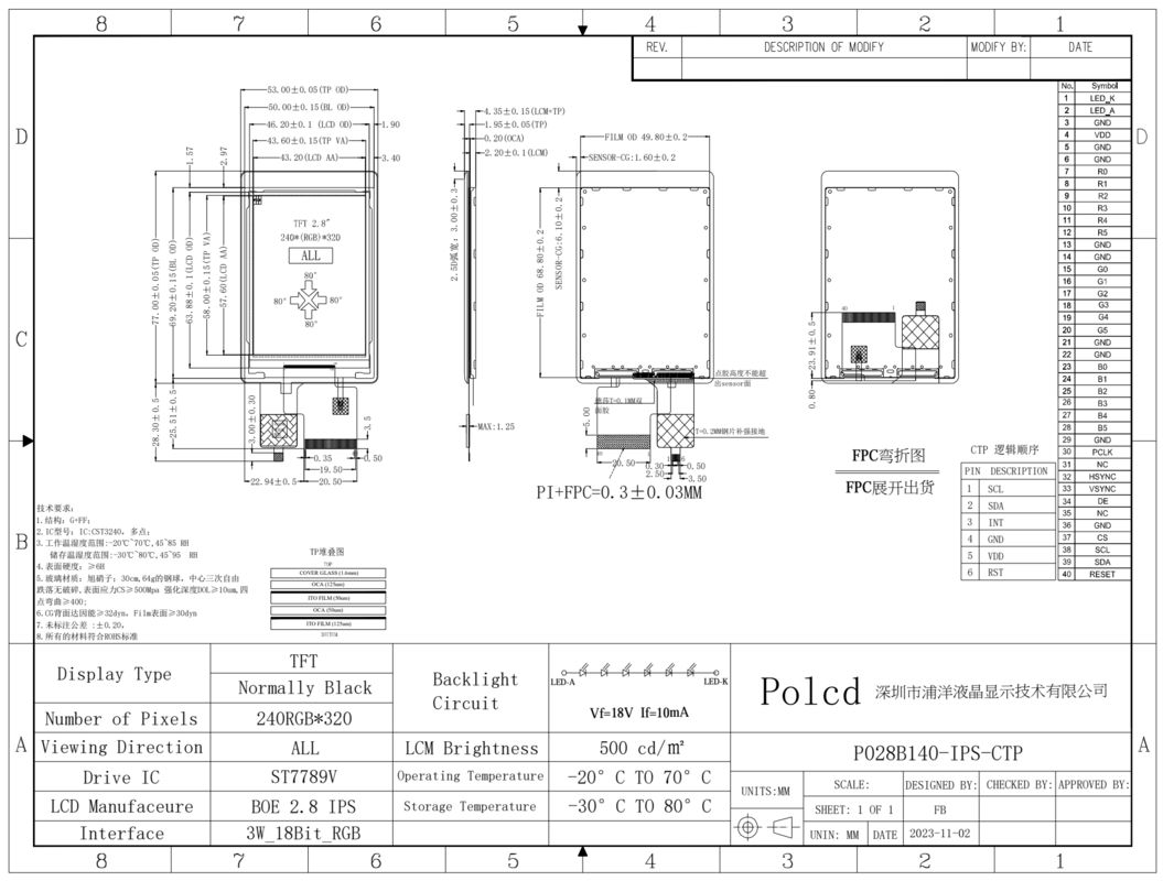 Polcd 2,8 cala TFT Moduł wyświetlacza LCD dotykowego 240*320 Interfejs RGB Kolorowy ekran dotykowy Mały ekran