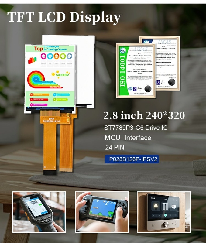 Polcd 2.8 Inch TFT 240*320 Resolution ST7789P3-G6 IC MIPI Interface IPS LCD Display Module