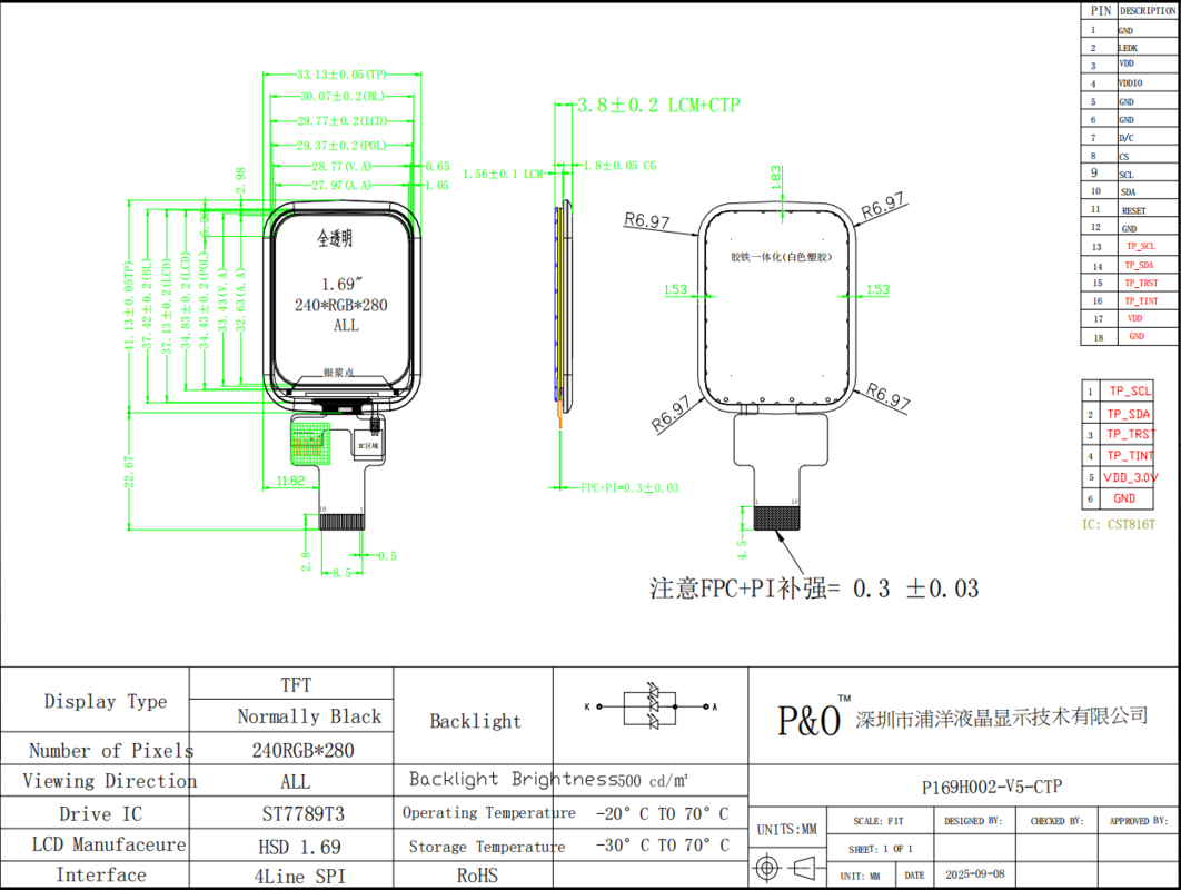 Polcd 1,69 cala 240x240 Ips Lcd ST7789V Mały ekran dotykowy LCD 4 linie SPI