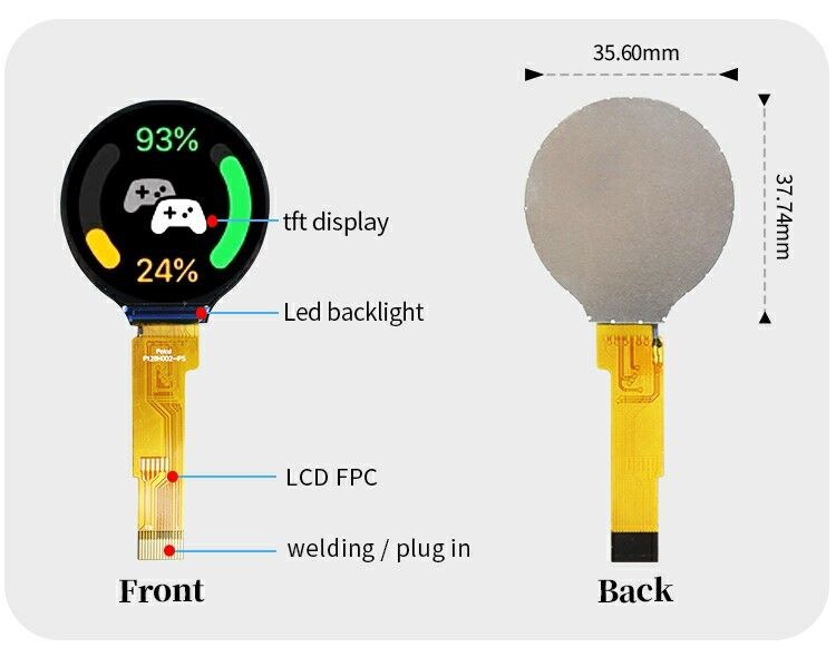 Polcd 1,28 cala 1,28' okrągły kolorowy okrągły wyświetlacz TFT 240x240 LCD GC9A01 sterownik moduł IPS LCD