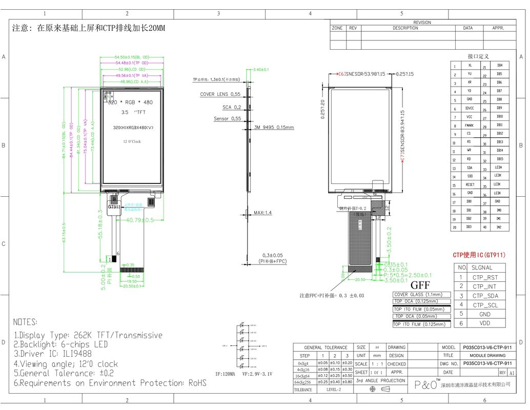 Polcd 3.5 Inch QVGA LCD Display z rozdzielczością 320x480 MCU SPI Interface Touch Panel 3.5