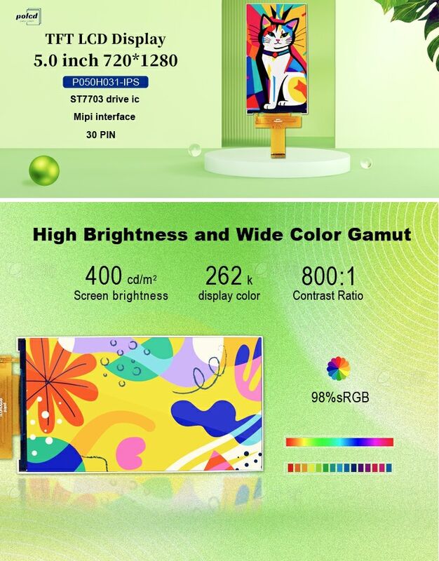 Polcd 5 cali Moduł TFT Ekran pionowy 720x1280 Interfejs Mipi ST7703 IPS Ekran LCD