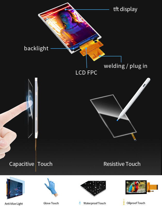 Polcd 18-pinowy wyświetlacz LCD 2.4 Spi Tft ST7789V2 Wyświetlacz dotykowy Tft