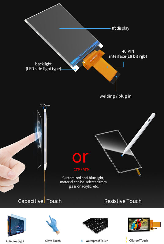 Polcd Niestandardowy panel wyświetlacza Lcd 3,5 cala Interfejs RGB 320*480 Ekran dotykowy IPS Moduł Lcd Tft 3,5