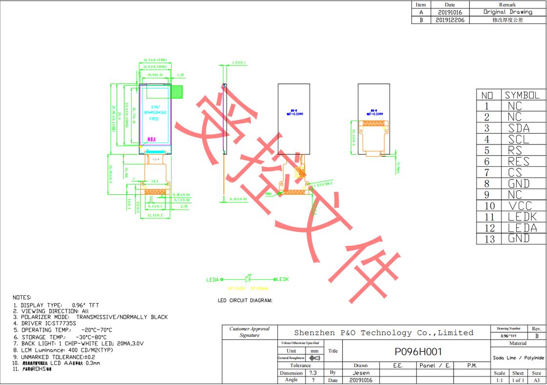 Polcd 0.96 Calowy Dostawca LCD 80*160 Interfejs SPI z Kątem Widzenia IPS Niestandardowy Moduł Wyświetlacza TFT