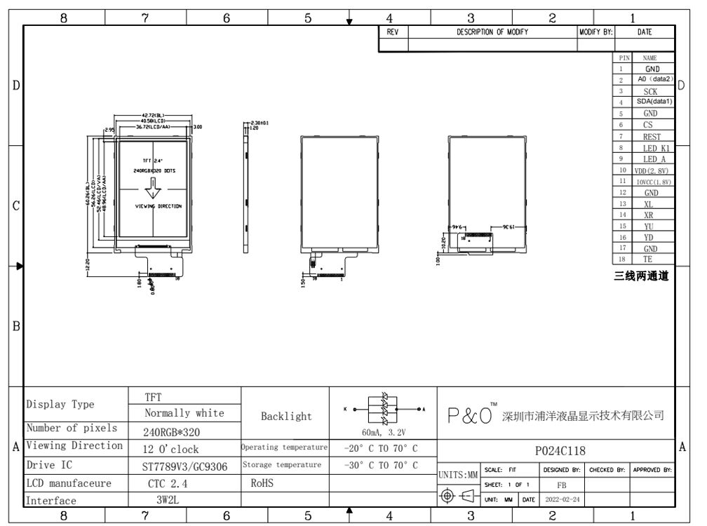 Polcd Wholesale 2,4 cala LCD 240x320 QVGA ST7789V2 SPI