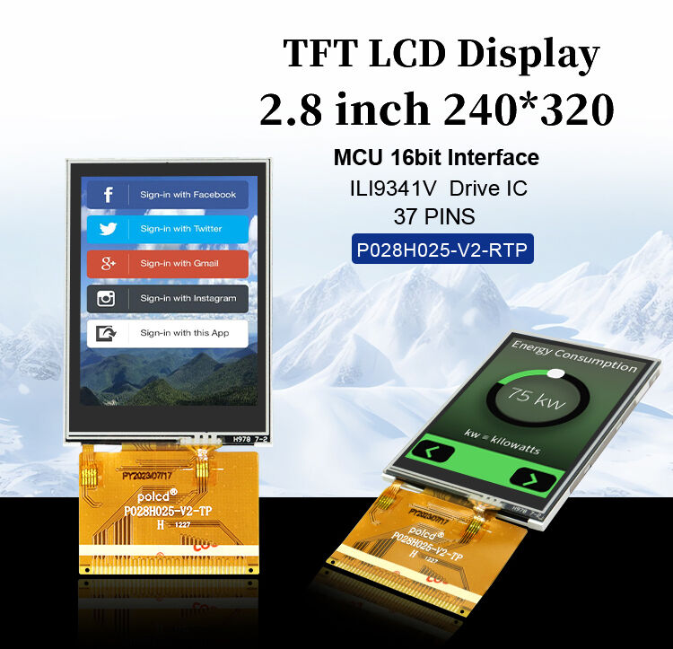 Polcd 240x320 rozdzielczość 37 pinów TFT LCD ILI9341V napęd IC 2,8 cali Ekran dotykowy