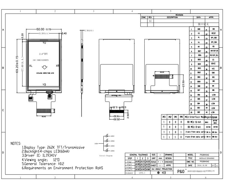 Polcd 2,8-calowy panel LCD 240*320 MCU SPI interfejs ILI9341V TFT LCD Module Display