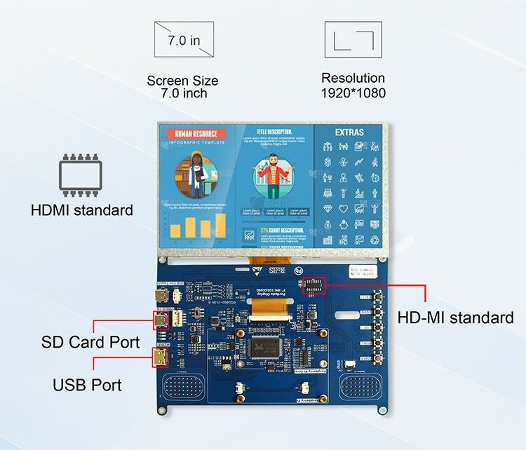 Polcd wysokiej jasności 7 cali 1024x600 RGB LCD Drive Board RTD2281 z głośnikiem audio do wyświetlania przemysłowego na zewnątrz