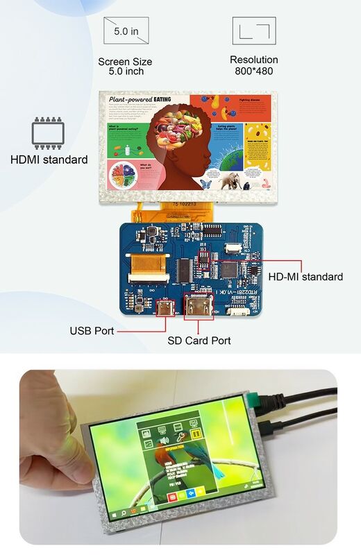Polcd klasy przemysłowej 4,3 5-calowy moduł wyświetlacza LCD o rozdzielczości 800x480 płyta sterownicza interfejsu H-DM-I
