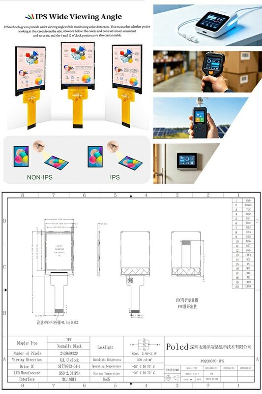 Polcd Liquid Crystal Display 2.0 Inch Mini Full Color ST7789 MCU IPS Full Angle View 240x320 Moduł LCD TFT