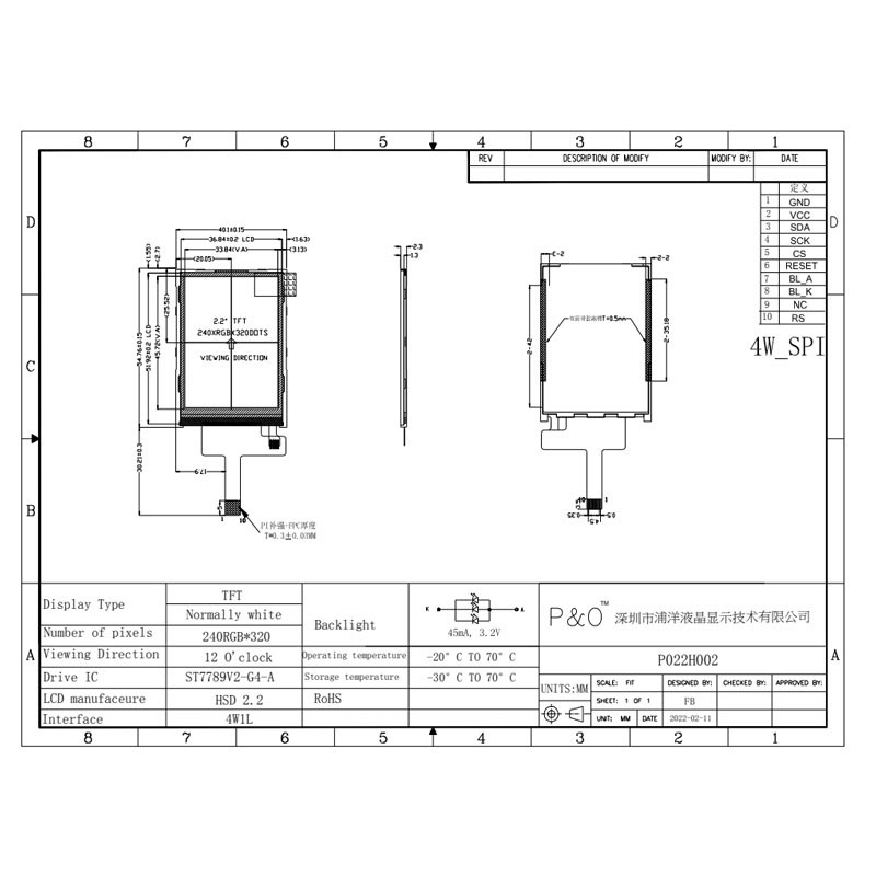 Polcd 240X320 2,2-calowy wyświetlacz LCD ST7789V Mały monitor Tft 300 Jasność