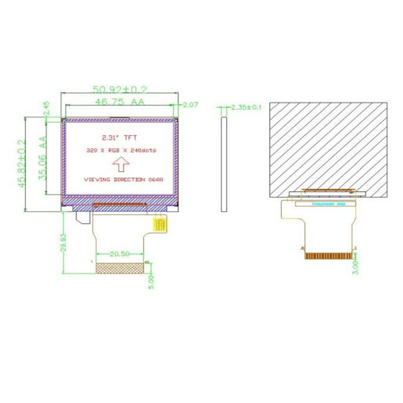 Polcd 8080 MCU 16-bitowy wyświetlacz 320 X 240 ILI9342C Medyczny wyświetlacz LCD 300 nitów
