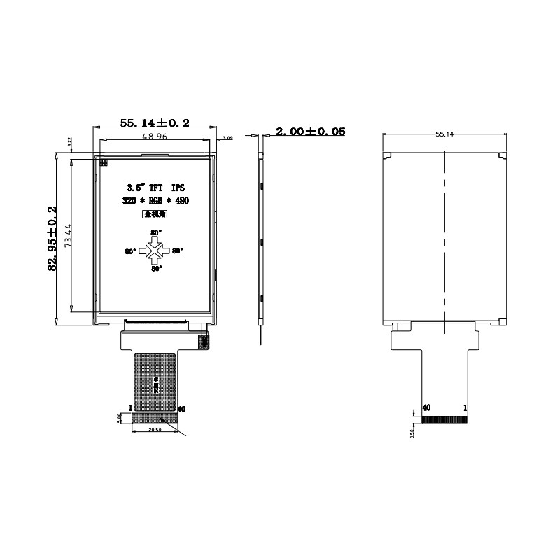 Polcd 350 Nit 800X480 5-calowy wyświetlacz Ips 18-bitowy wyświetlacz RGB Ips Tft 153 * 153 Um