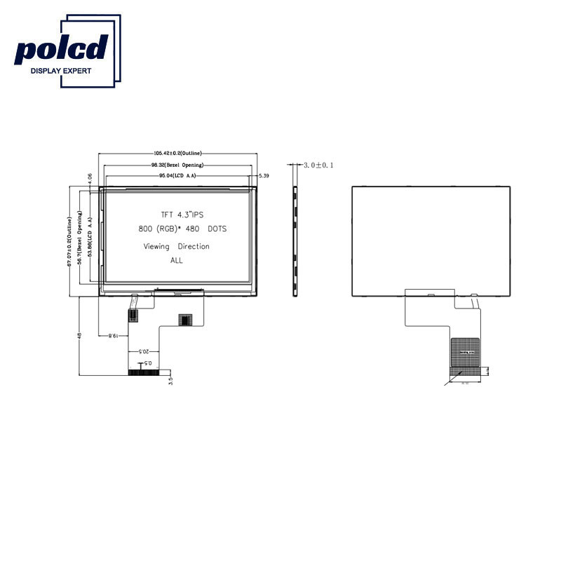 Polcd ST7262E43 4,3-calowy pojemnościowy ekran dotykowy 40-pinowy wyświetlacz LCD 800x480 300 Nit