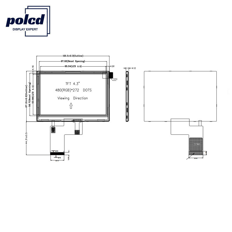 Polcd 4,3 cala 480x272 Tft Wyświetlacz LCD RGB 24-bitowy ekran dotykowy Wyświetlacz LCD